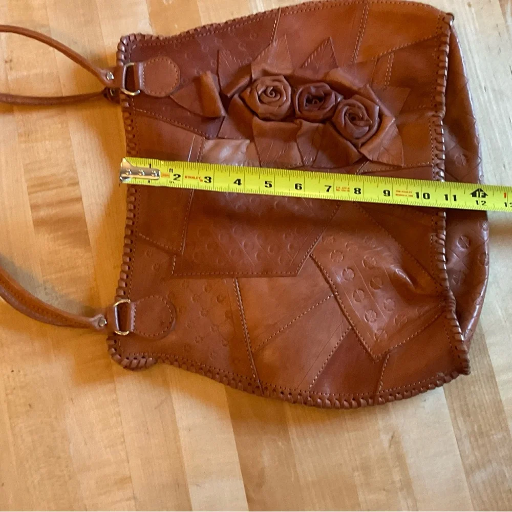 Handcrafted Patchwork Leather Tote Rose Appliqué Free People Anthro Festival - Picture 11 of 13
